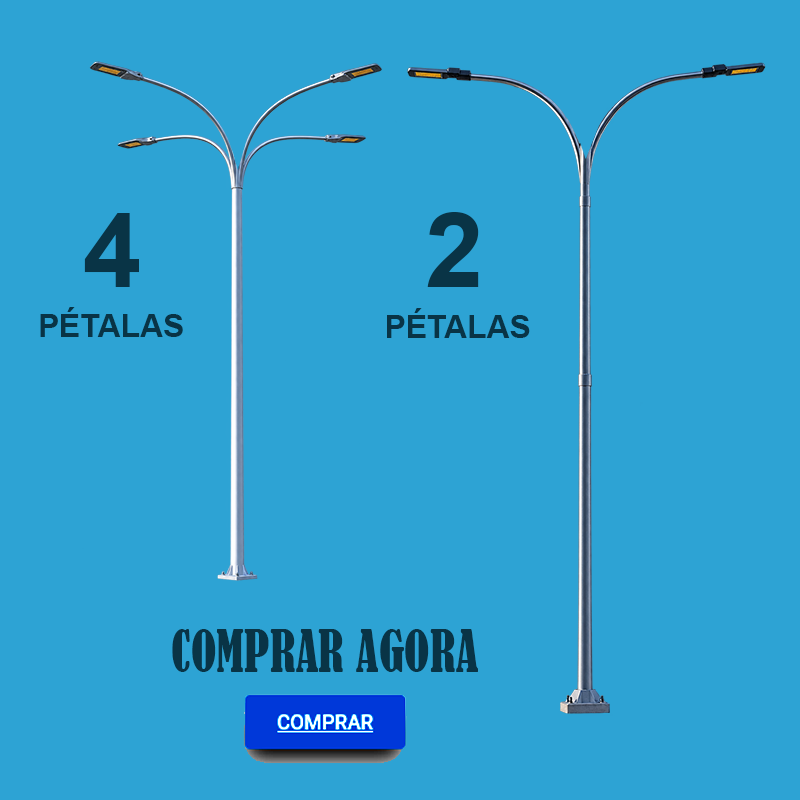 Poste de Energia Cônico 10m em Tubo Galvanizado – 2 ou 4 Pétalas